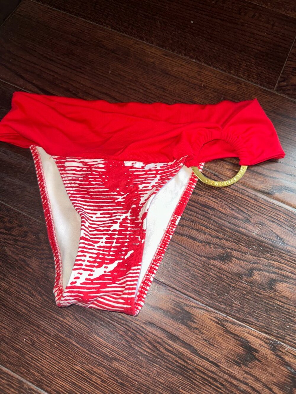 San Lorenzo Bikini Bottoms Women's Red White Abstract Print Ring